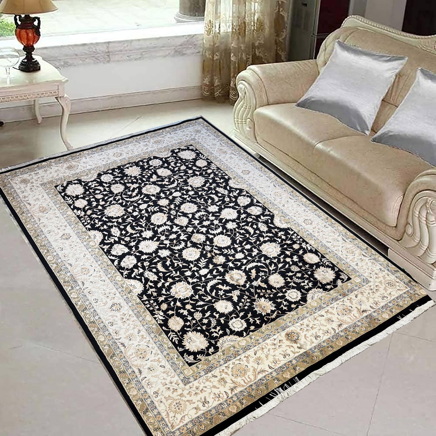 Persian Kashan Rug – Handwoven in India, Luxurious Wool Craftsmanship